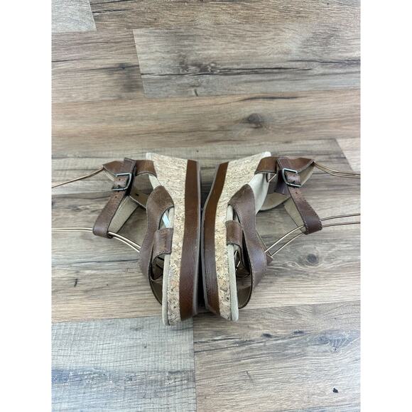 LL Bean Wedge Sandals Women's Size 8 M Brown Leather Ankle Strap Cork Sh… - Picture 7 of 9